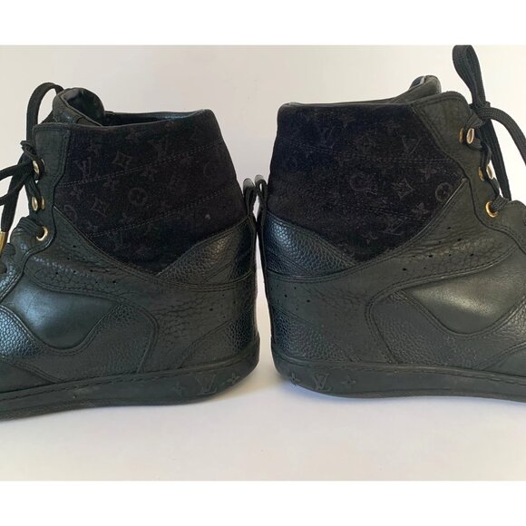 Louis Vuitton Women's Sz 37 Black Leather and Suede Millenium Wedge High-Top - Picture 4 of 15